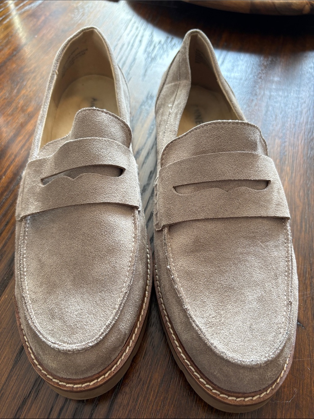 Women’s Anne Klein Suede Penny Loafers in Taupe